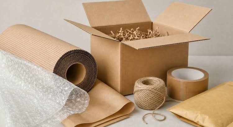 Custom packaging materials being produced on industrial manufacturing equipment